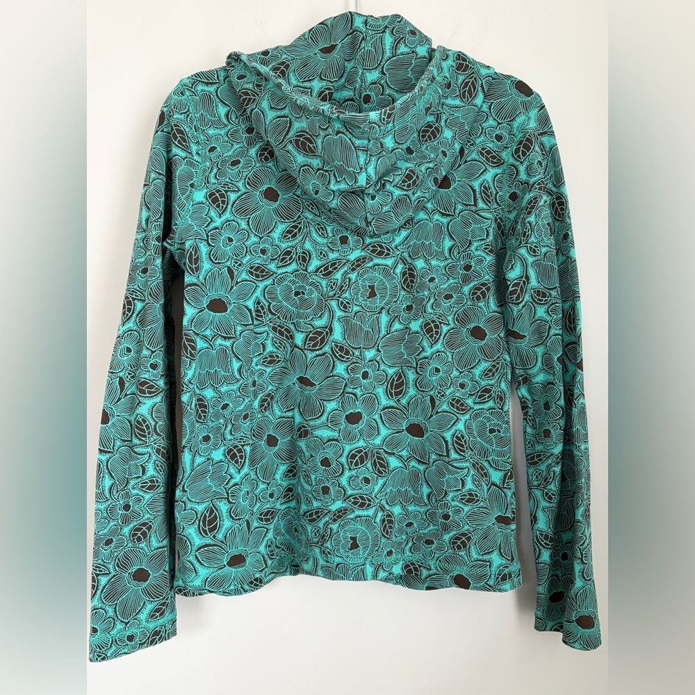 Liz Claiborne Teal and Brown Floral‎ Stretch Hoodie, Size Medium - Picture 2 of 13